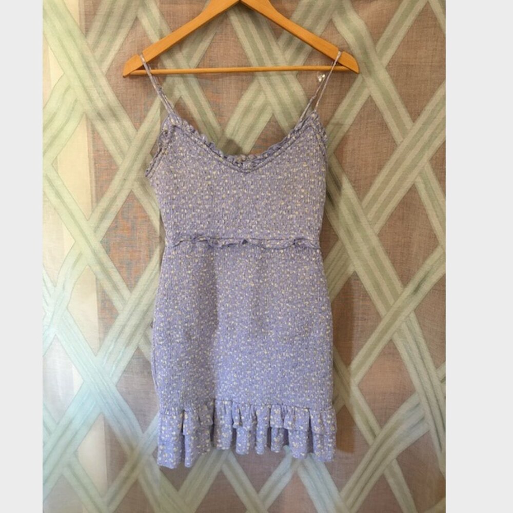 Lavender Floral Summer Dress- Stretchy with Ruffle Detail